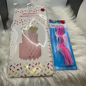 Pink and Gold Table Decoration Set with Party Candles